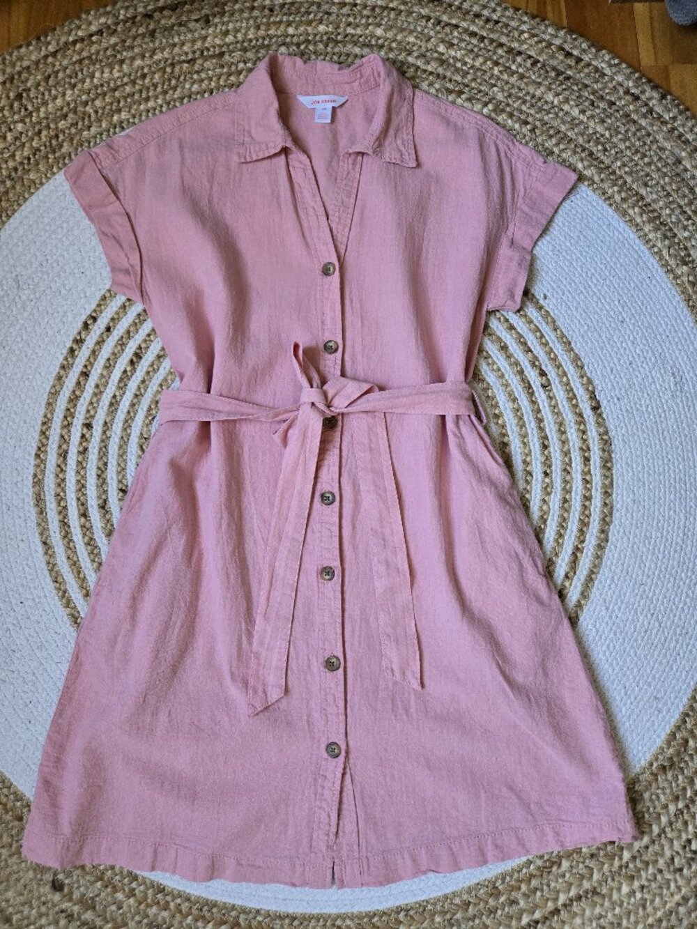 Linen Dusty Pink Button-Front Shirt Dress Tie-Waist A-Line Casual Chic Summer